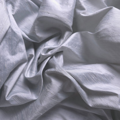 RAW SILK DUPIONI HAND WOVEN FABRIC TWO TONE CLOUD BLUE WHITE