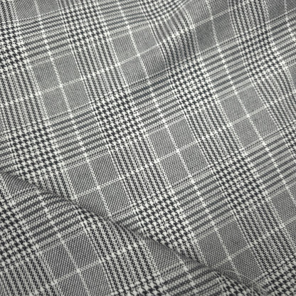 GREY BLACK WHITE HOUNDSTOOTH PLAID COTTON BLEND SUITING FABRIC