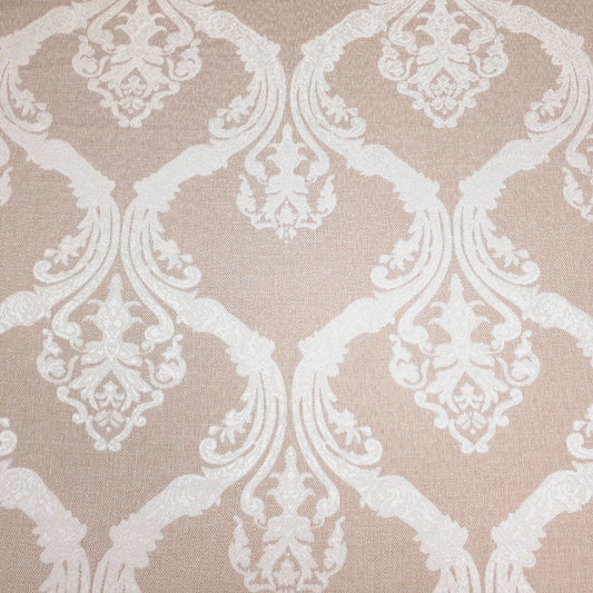 RUSTIC DAMASK DRAPERY OATMEAL BEIGE WHITE LACE LOOK