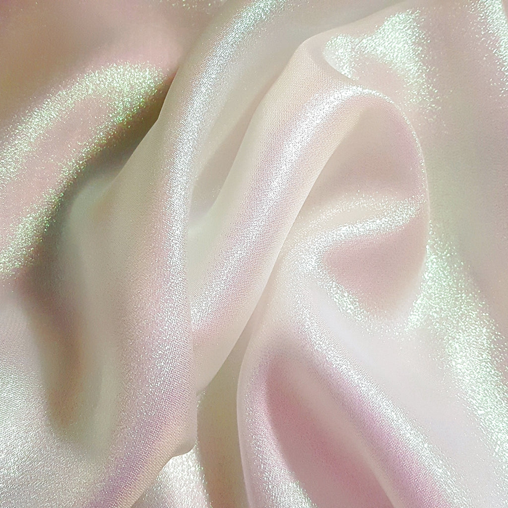 IRIDESCENT PINK GREEN WHITE CRYSTAL SHIMMER LAME FABRIC