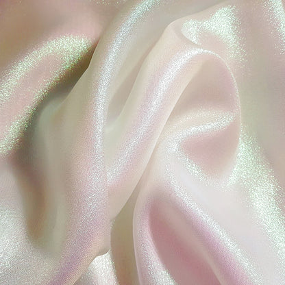 IRIDESCENT PINK GREEN WHITE CRYSTAL SHIMMER LAME FABRIC