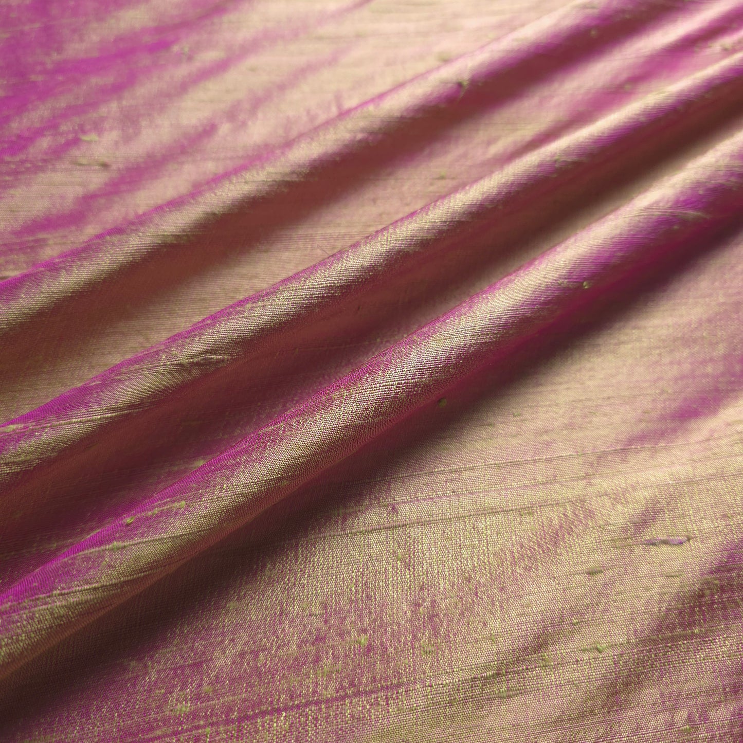 RAW SILK DUPIONI HAND WOVEN FABRIC TWO TONE LIME GREEN FUCHSIA PINK