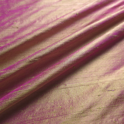 RAW SILK DUPIONI HAND WOVEN FABRIC TWO TONE LIME GREEN FUCHSIA PINK