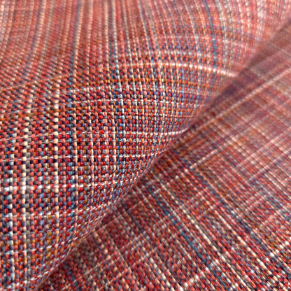 RED ORANGE RUSTIC CROSSHATCH TAPESTRY UPHOLSTERY FABRIC