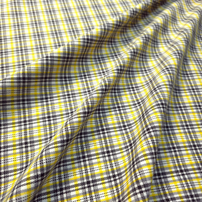 YELLOW BLACK WHITE DOUBLE SIDED COTTON BLEND PLAID FABRIC