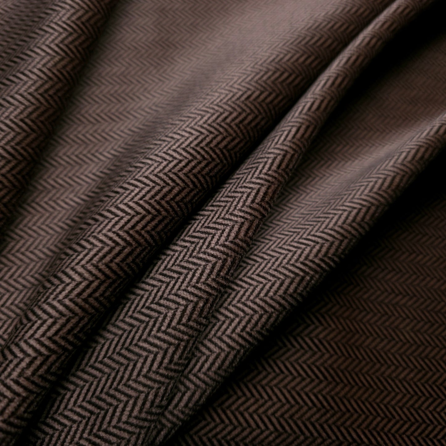 BROWN TAN HERRINGBONE JACQUARD VELOUR FABRIC