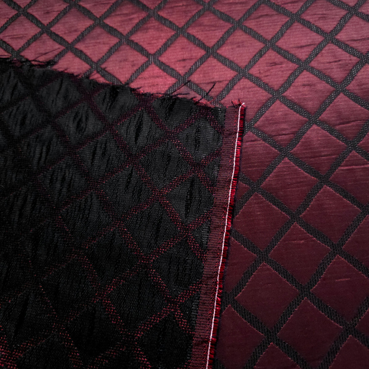 BURGUNDY WINE QUILTED TAFFETA BROCADE FABRIC
