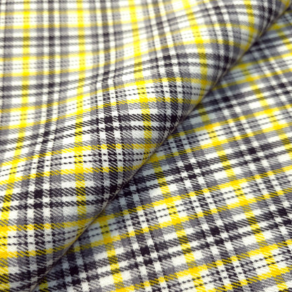 YELLOW BLACK WHITE DOUBLE SIDED COTTON BLEND PLAID FABRIC
