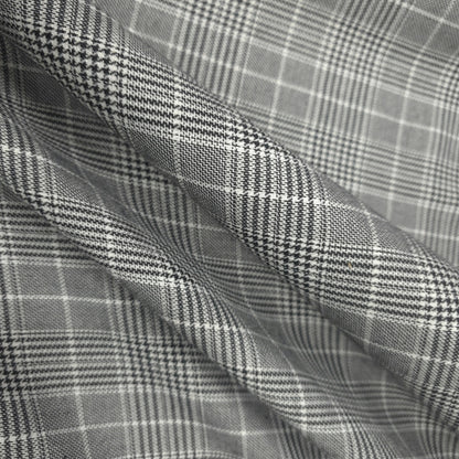 GREY BLACK WHITE HOUNDSTOOTH PLAID COTTON BLEND SUITING FABRIC