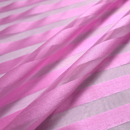 PINK RIBBON STRIPE SHEER ORGANZA FABRIC
