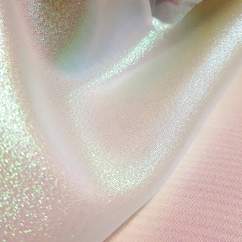 IRIDESCENT PINK GREEN WHITE CRYSTAL SHIMMER LAME FABRIC