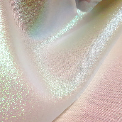 IRIDESCENT PINK GREEN WHITE CRYSTAL SHIMMER LAME FABRIC