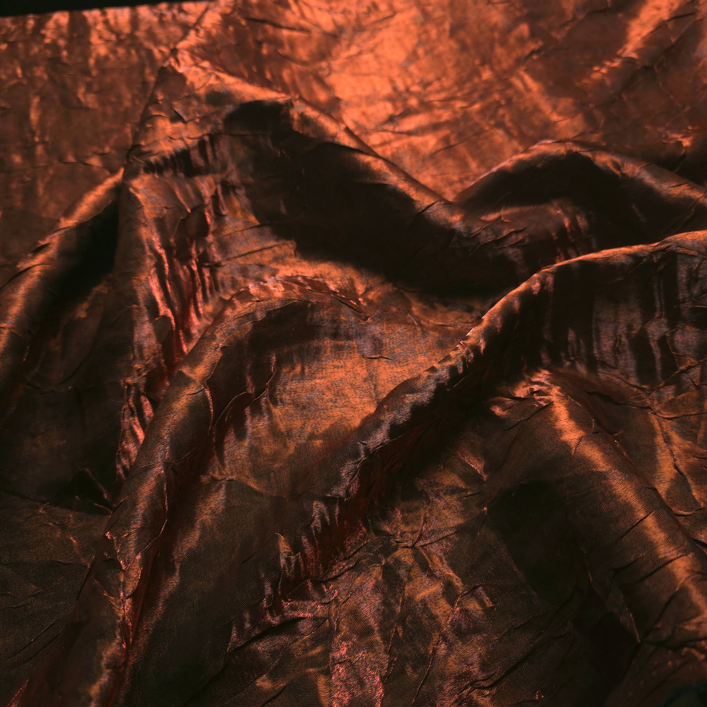 COPPER BLACK CRINKLE SHIMMER SATIN FABRIC