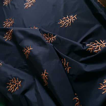 EMBROIDERED CORAL TAFFETA DRAPERY