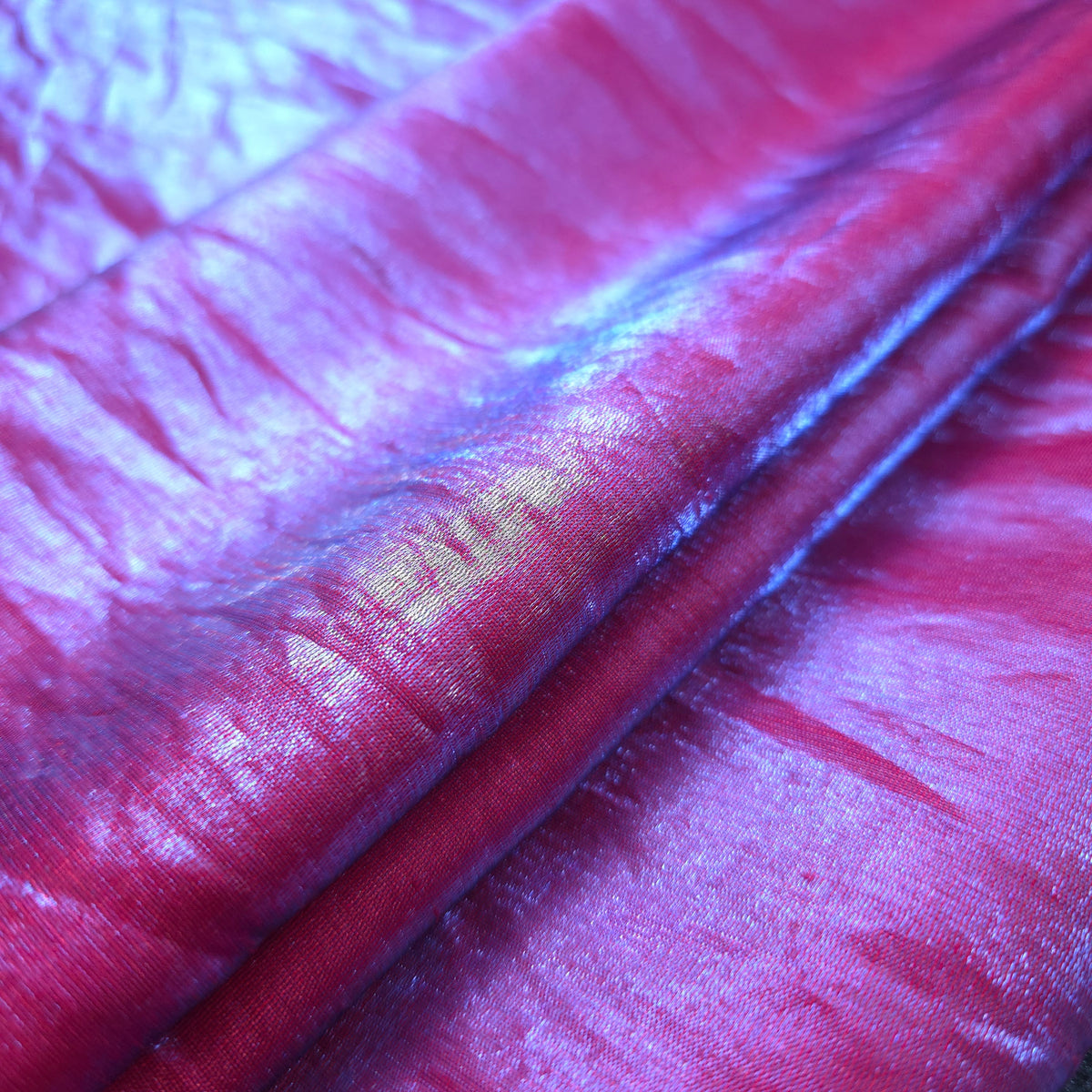 RED BLUE METALLIC REVERSIBLE LAVA SHIMMER SHANTUNG FABRIC
