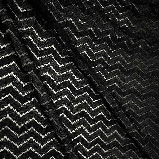 BLACK CHEVRON GEOMETRIC SHEER POLYESTER LACE FABRIC
