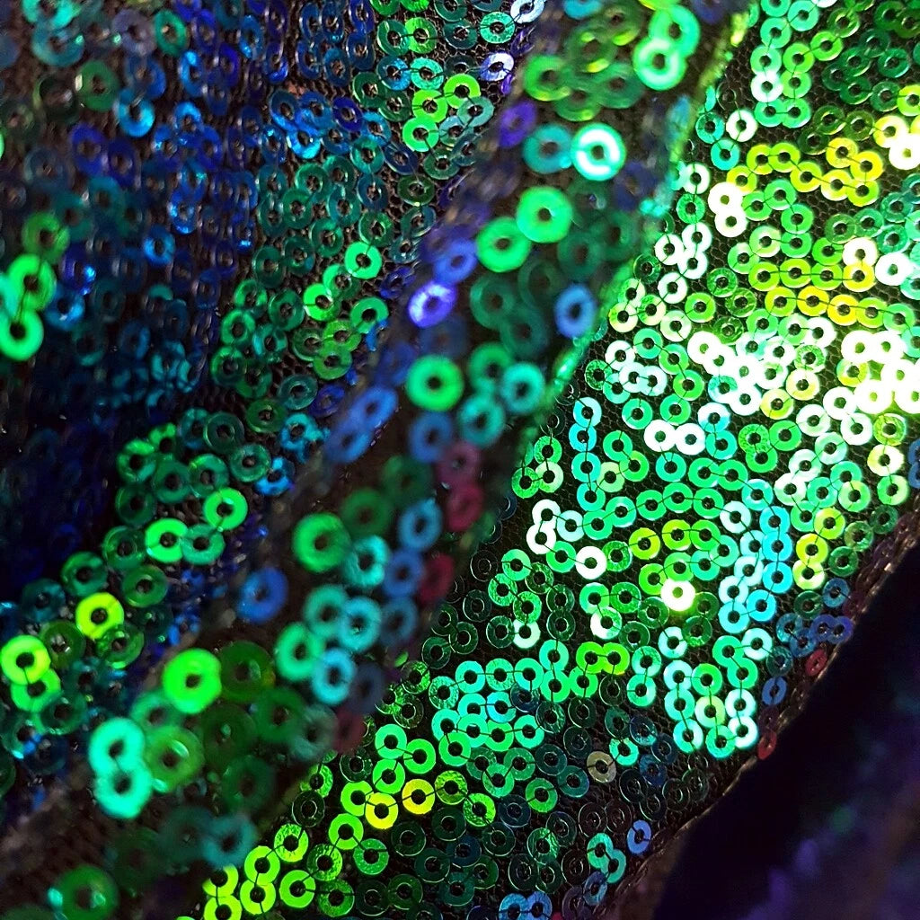 PEACOCK OMBRE SEQUIN SHINY GREEN BLUE IRIDESCENT MERMAID