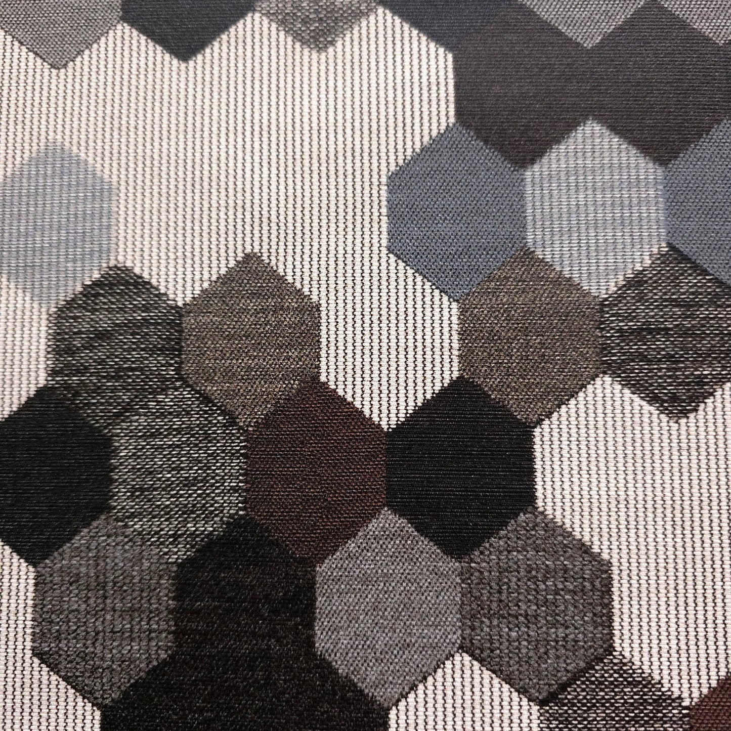 GRAY BROWN HEXAGON PATCH UPHOLSTERY VINYL FABRIC