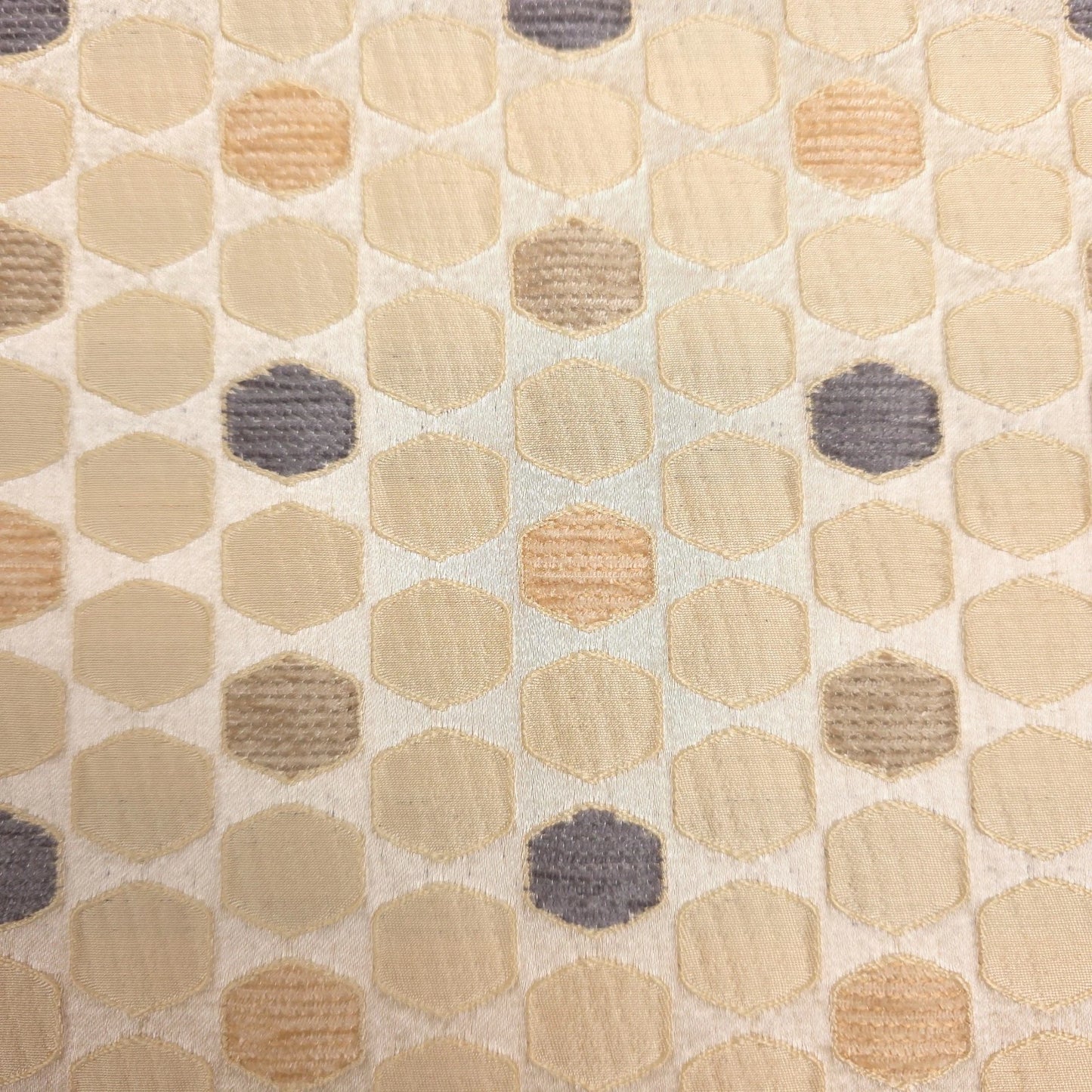 BEIGE GOLD TILE BROCADE UPHOLSTERY HEXAGON HONEYCOMB