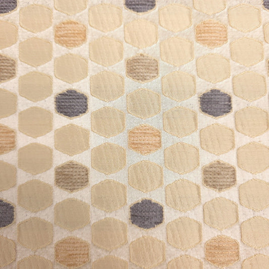 BEIGE GOLD TILE BROCADE UPHOLSTERY HEXAGON HONEYCOMB