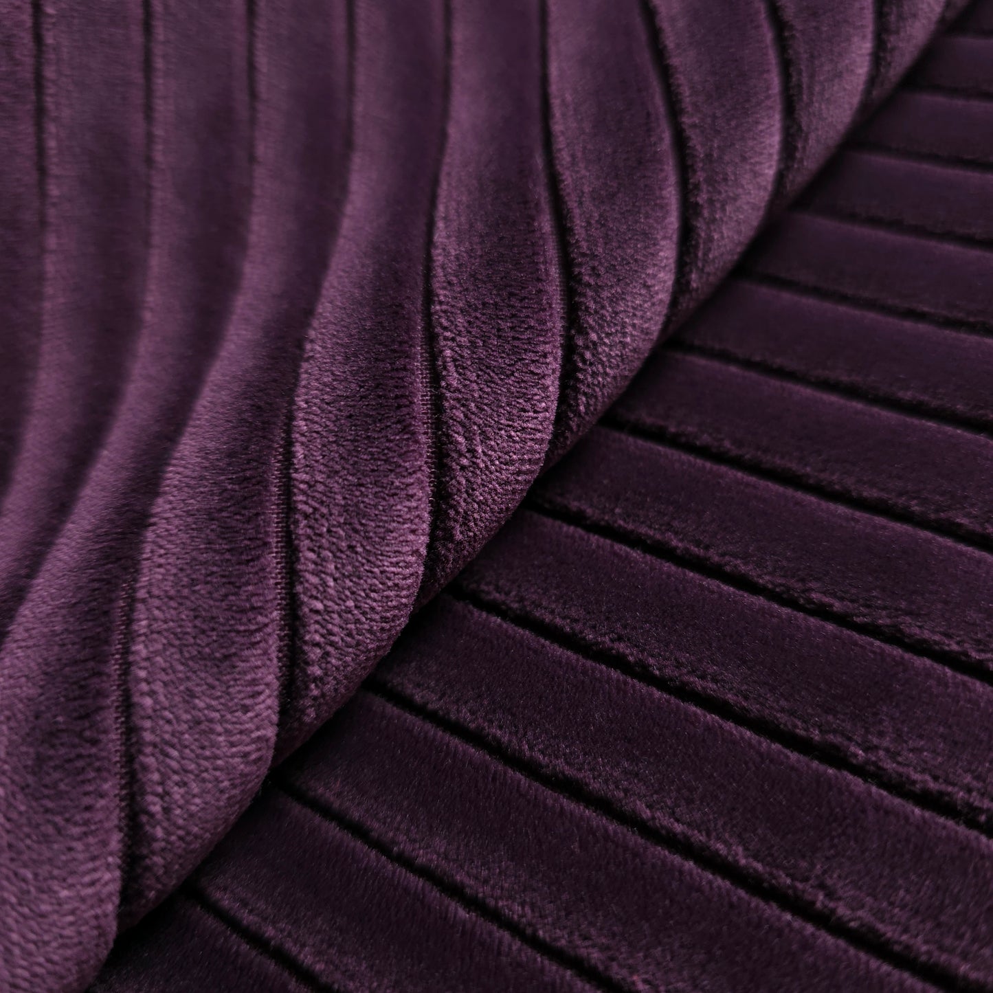 HEAVY STRIPE PURPLE PLUM EMBOSSED VELVET FABRIC