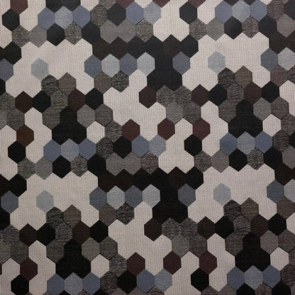 GRAY BROWN HEXAGON PATCH UPHOLSTERY VINYL FABRIC