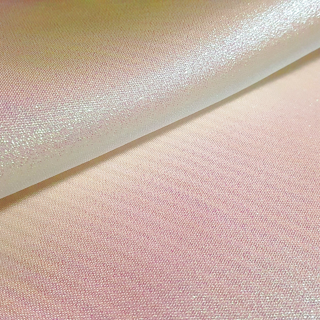 IRIDESCENT PINK GREEN WHITE CRYSTAL SHIMMER LAME FABRIC