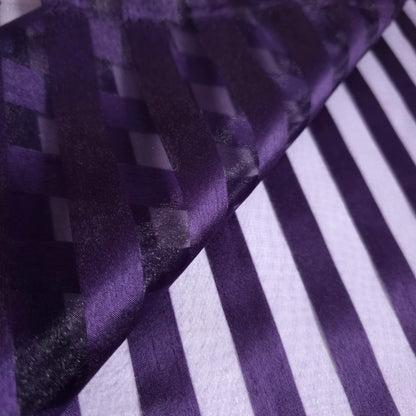 EGGPLANT PURPLE RIBBON STRIPE SHEER ORGANZA FABRIC