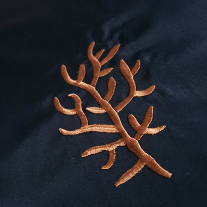 EMBROIDERED CORAL TAFFETA DRAPERY