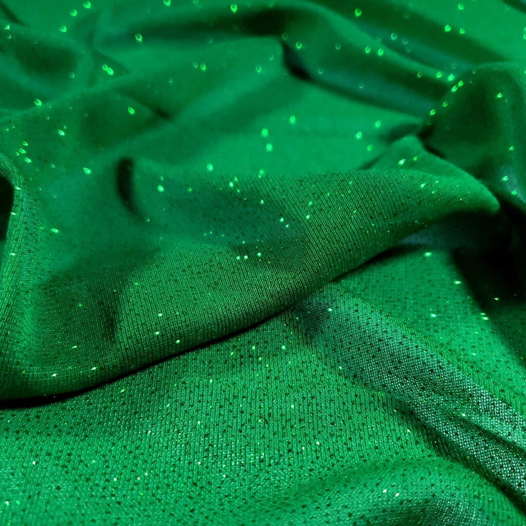 CHRISTMAS GREEN SHINY GLITTER CREPE KNIT FABRIC FABRIC 58" BY THE YARD