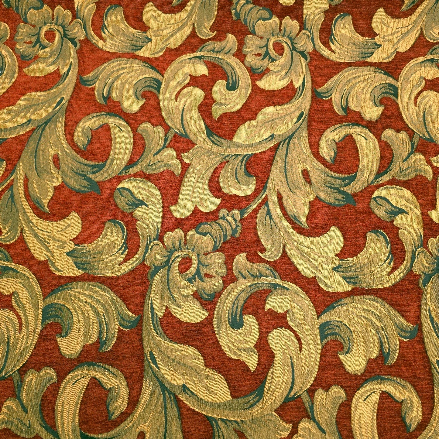 COPPER BROWN CHENILLE UPHOLSTERY GOLD ACANTHUS LEAF