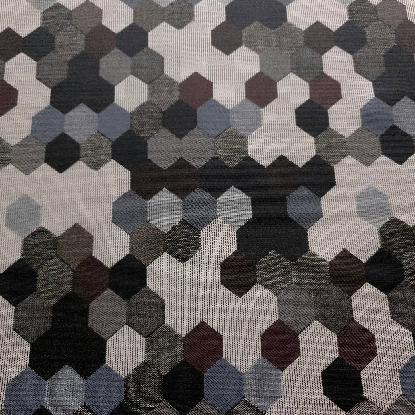 GRAY BROWN HEXAGON PATCH UPHOLSTERY VINYL FABRIC