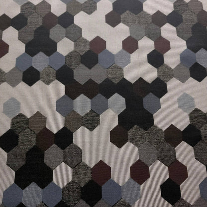 GRAY BROWN HEXAGON PATCH UPHOLSTERY VINYL FABRIC