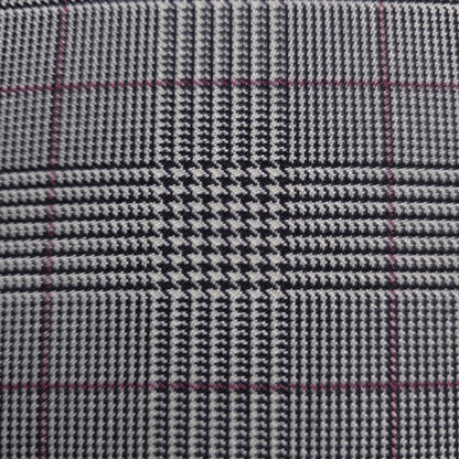 BLACK AND RED POLYESTER HOUNDSTOOTH REVERSIBLE PLAID SHIRTING FABRIC