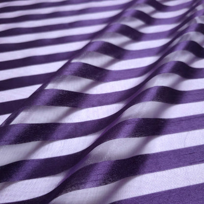 EGGPLANT PURPLE RIBBON STRIPE SHEER ORGANZA FABRIC
