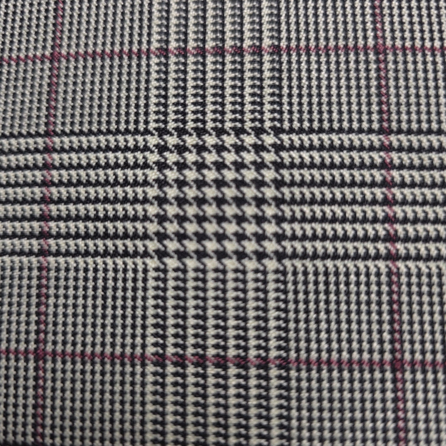 BLACK AND RED POLYESTER HOUNDSTOOTH REVERSIBLE PLAID SHIRTING FABRIC