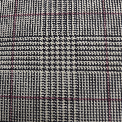 BLACK AND RED POLYESTER HOUNDSTOOTH REVERSIBLE PLAID SHIRTING FABRIC