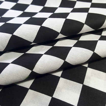 CHESSBOARD PRINT POLYCOTTON BLACK WHITE