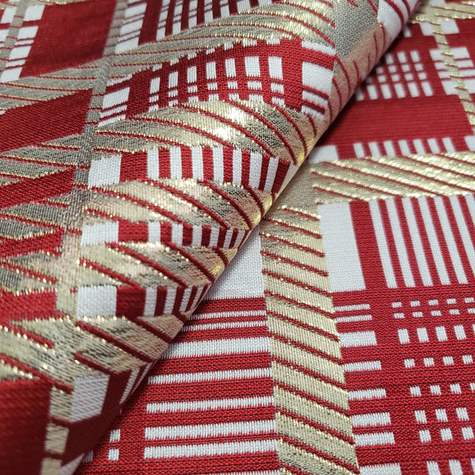 CHRISTMAS CANDY CANE METALLIC GOLD TARTAN BROCADE