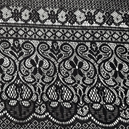 GOTHIC WIDE STRIPE FLORAL SCROLL BLACK LACE FABRIC