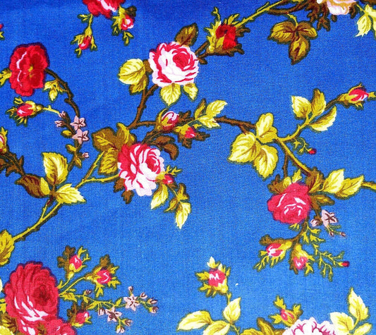 CASTILLE ROSES PRINT RED ON BLUE