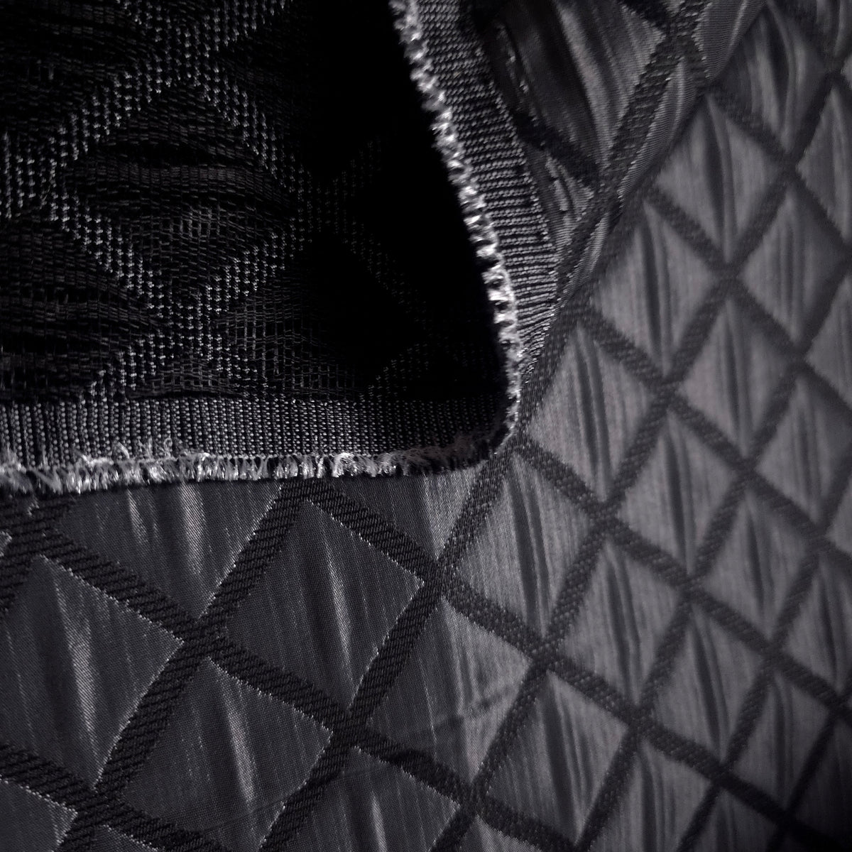 CHARCOAL BLACK QUILTED TAFFETA BROCADE FABRIC