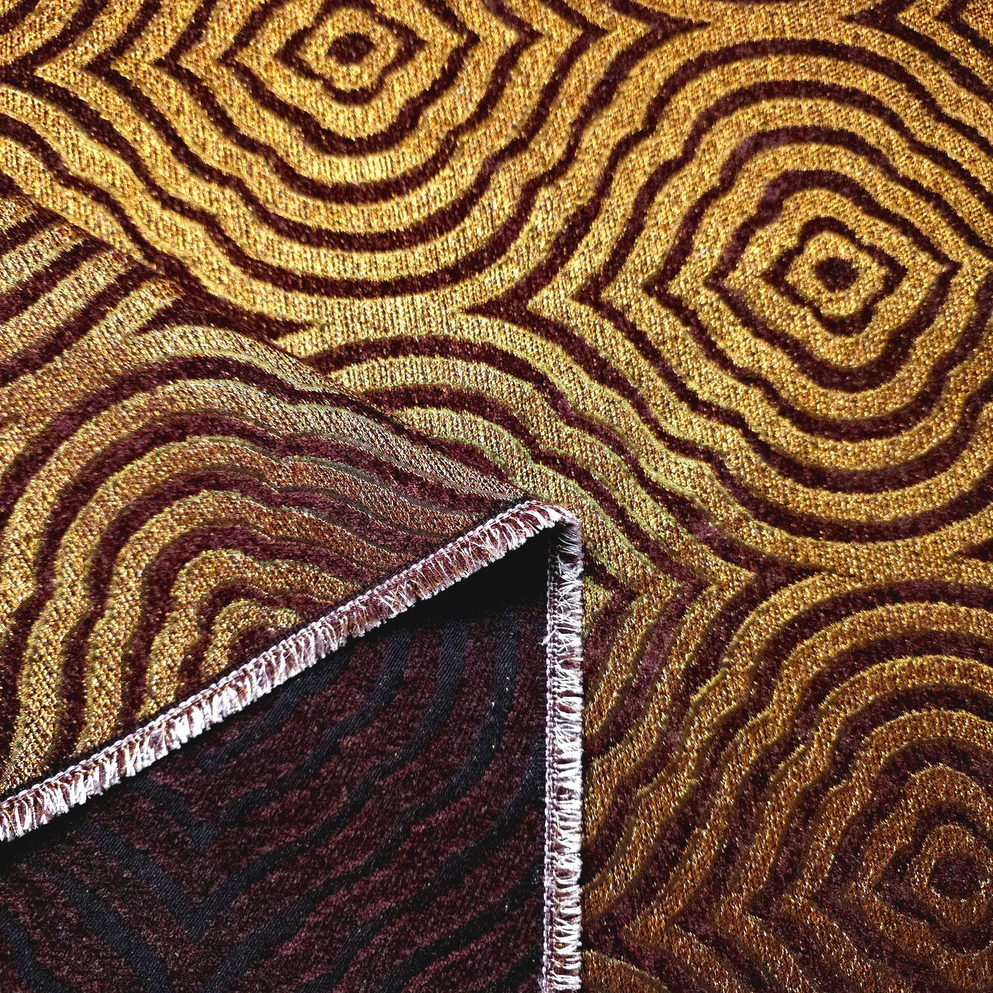 GOLD BRONZE BROWN MEDALLION JACQUARD UPHOLSTERY FABRIC