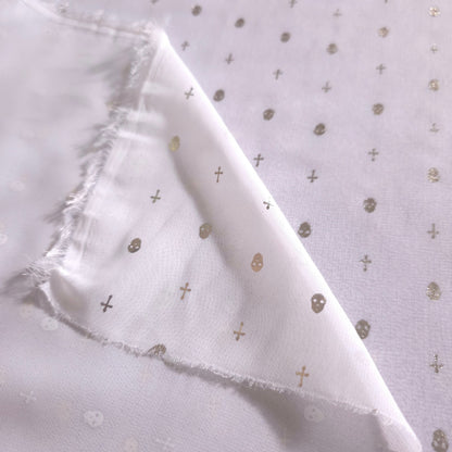 WHITE GOLD METALLIC SKULL CROSS CHIFFON
