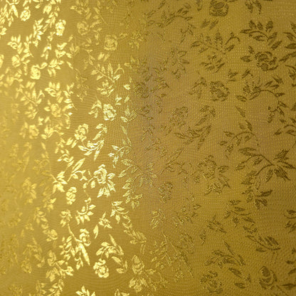 YELLOW GOLD FLORAL ROSE WAVE REVERSIBLE BROCADE FABRIC