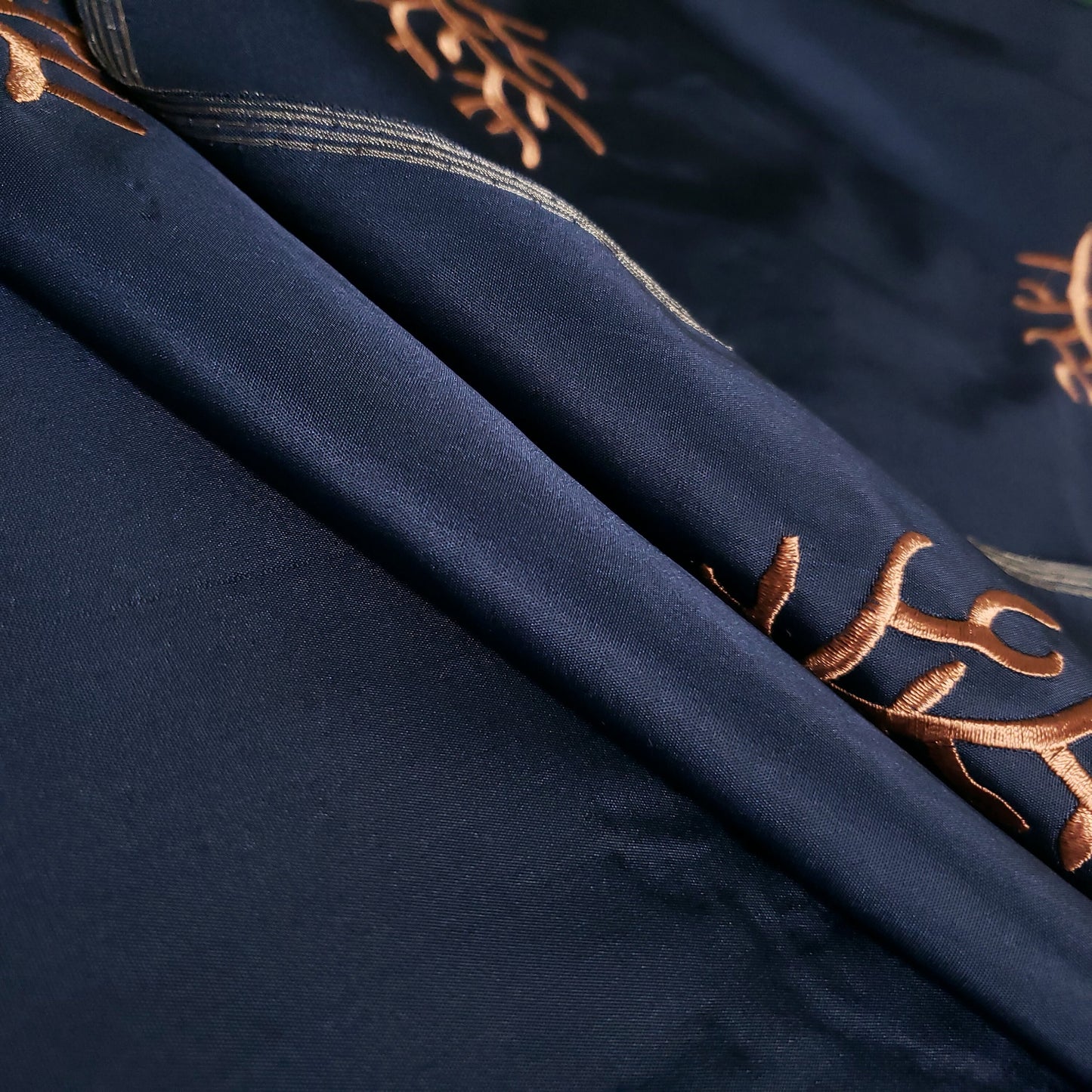 EMBROIDERED CORAL TAFFETA DRAPERY