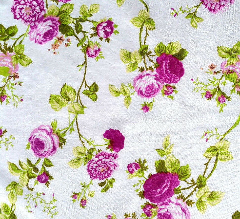 CLASSIC PINK ROSE FLORAL PRINT POLY COTTON VICTORIAN ROSES