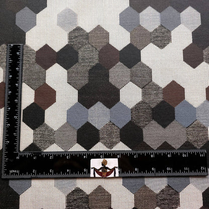 GRAY BROWN HEXAGON PATCH UPHOLSTERY VINYL FABRIC