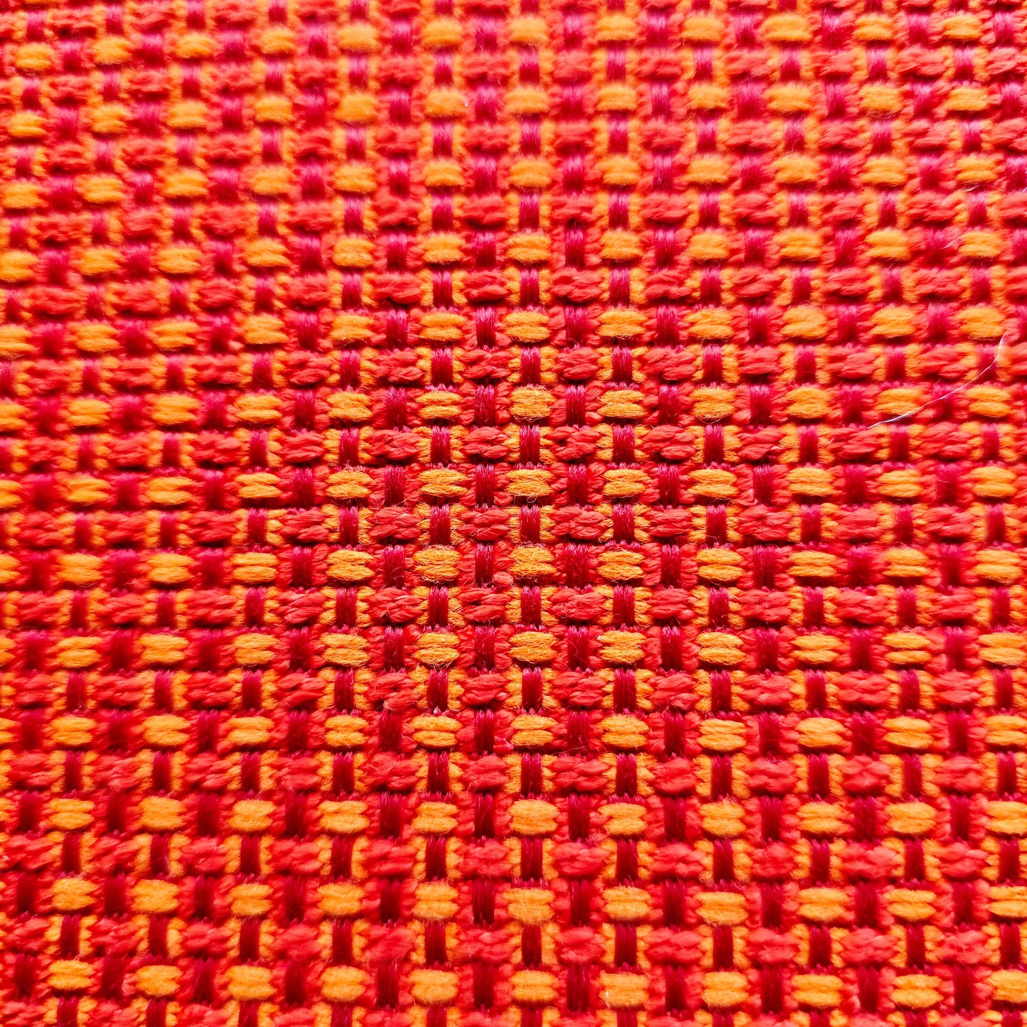 ORANGE RED YELLOW BASKET WEAVE WOVEN VINYL FABRIC