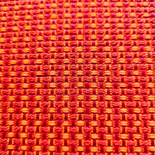 ORANGE RED YELLOW BASKET WEAVE WOVEN VINYL FABRIC